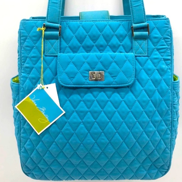 NWTS-Vera Bradley’s Tote Quilted Turquoise blue & lime green signature lining - Picture 1 of 7